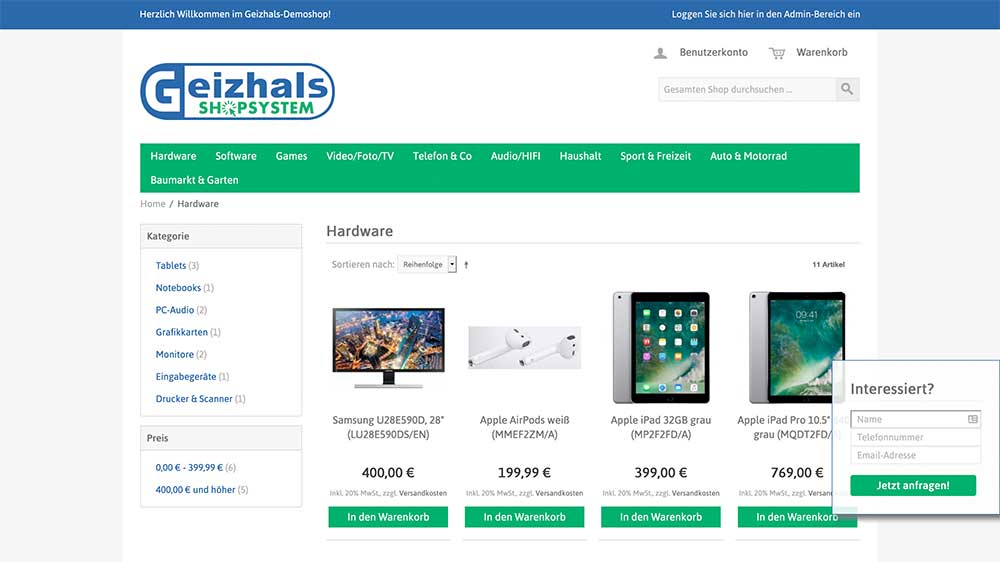 Geizhalsshop Screenshot